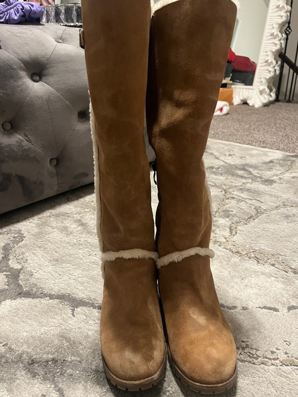 Classic Women's Winter Knee-High Boots in Brown with Shearling Lining